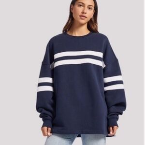 NUUDS Comfy Oversized Varsity Sweatshirt in Navy Sz L NEW $108 <flawed>
